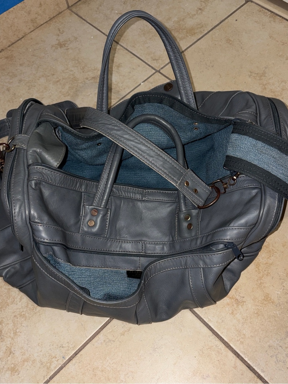 Vintage Mexican Jauregui Genuine Leather Duffel Bag – Gray Leather Travel Weeken